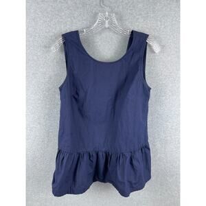 J Crew Top Women's XS‎ Navy Blue Tank Top Ruffle Bottom Shirt Career